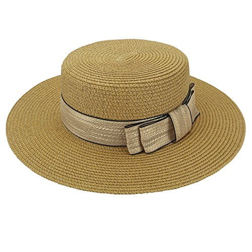 Ayliss Women Bowknot Straw Hat Summer Fedoras Boater Sun Hat 